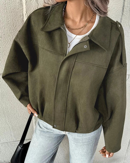 Zip Up Drop Shoulder Jacket - Trendsi