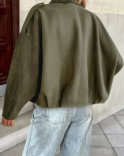 Zip Up Drop Shoulder Jacket - Trendsi