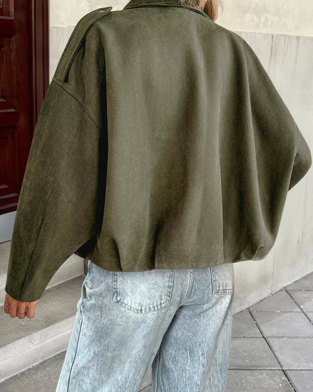 Zip Up Drop Shoulder Jacket - Trendsi