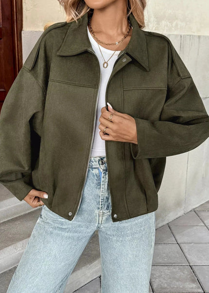 Zip Up Drop Shoulder Jacket - Trendsi