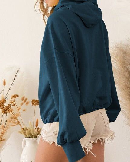 Zip - Up Dropped Shoulder Hoodie - Trendsi