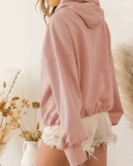 Zip - Up Dropped Shoulder Hoodie - Trendsi