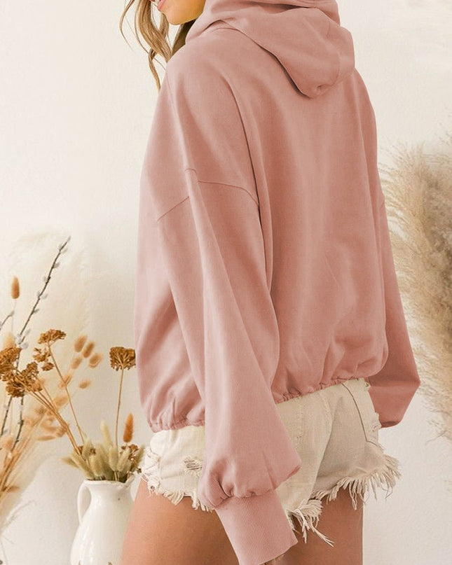 Zip - Up Dropped Shoulder Hoodie - Trendsi