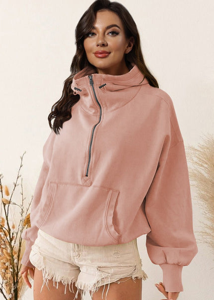 Zip - Up Dropped Shoulder Hoodie - Trendsi