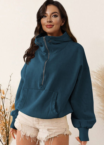 Zip - Up Dropped Shoulder Hoodie - Trendsi