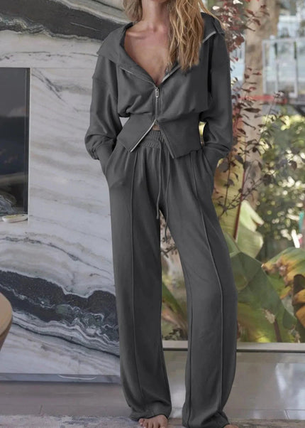 Zip - Up Hoodie and Pants Active Set - Trendsi