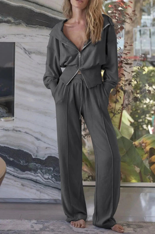 Zip - Up Hoodie and Pants Active Set - Trendsi