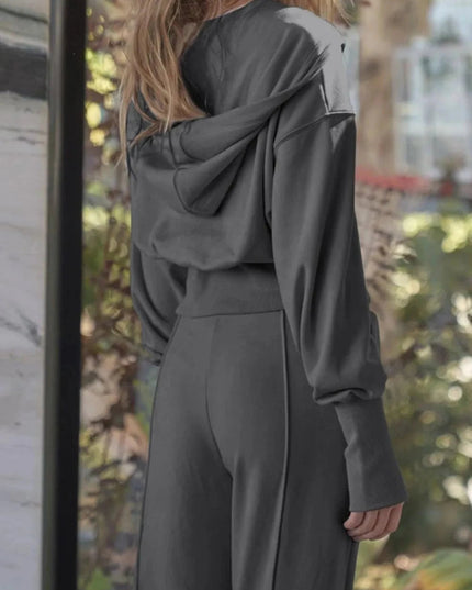 Zip - Up Hoodie and Pants Active Set - Trendsi