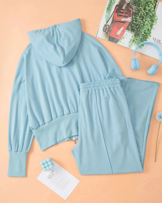 Zip - Up Hoodie and Pants Active Set - Trendsi