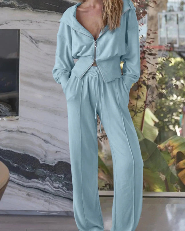 Zip - Up Hoodie and Pants Active Set - Trendsi