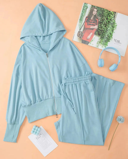 Zip - Up Hoodie and Pants Active Set - Trendsi