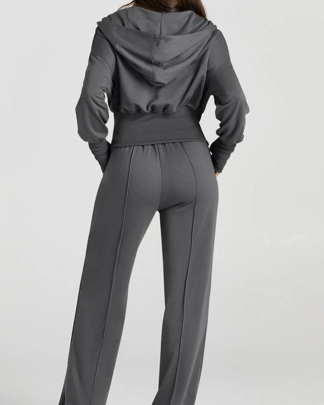 Zip - Up Hoodie and Pants Active Set - Trendsi