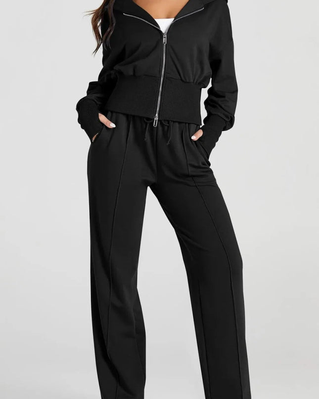 Zip - Up Hoodie and Pants Active Set - Trendsi