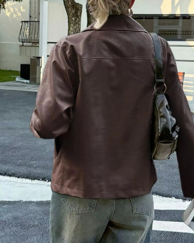 Zip Up Leather Jacket - Trendsi