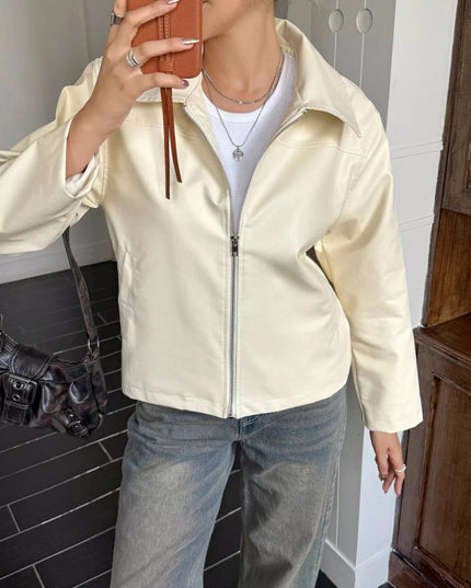 Zip Up Leather Jacket - Trendsi