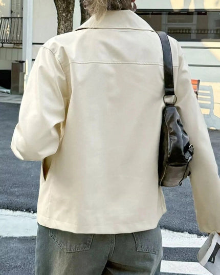 Zip Up Leather Jacket - Trendsi