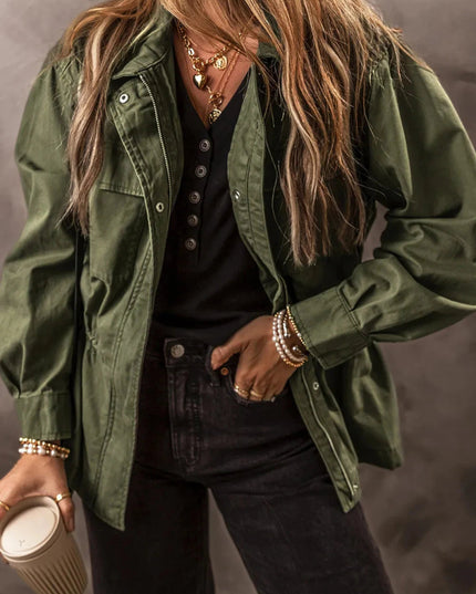 Zip Up Long Sleeve Jacket - Trendsi