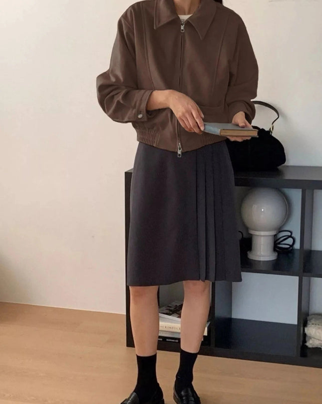 Zip Up Long Sleeve Jacket - Trendsi