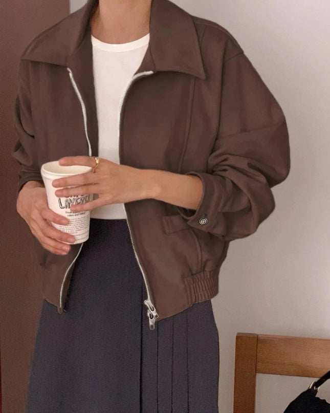 Zip Up Long Sleeve Jacket - Trendsi