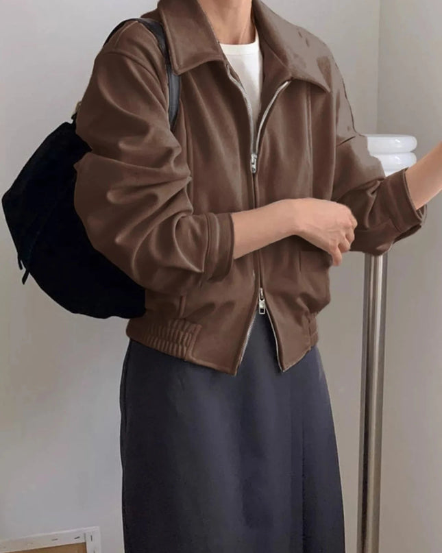 Zip Up Long Sleeve Jacket - Trendsi