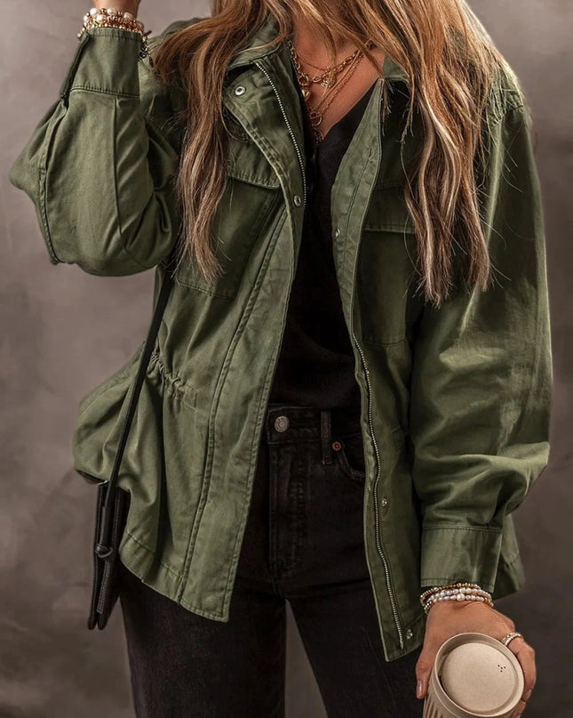 Zip Up Long Sleeve Jacket - Trendsi