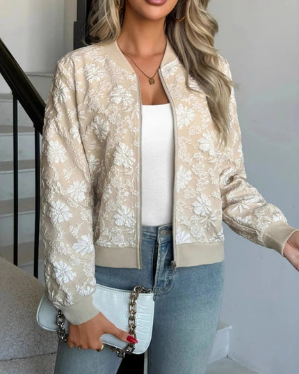 Zip Up Long Sleeve Jacket - Trendsi