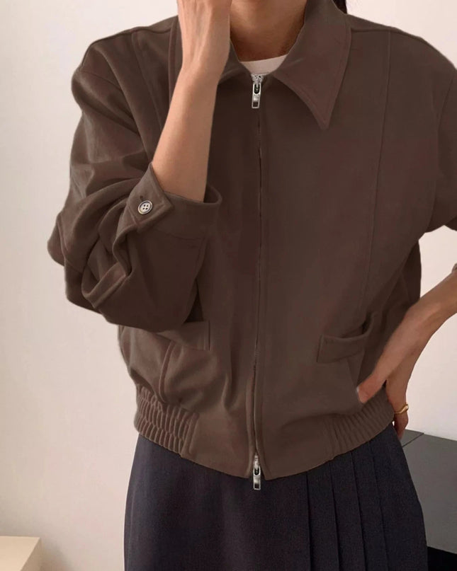 Zip Up Long Sleeve Jacket - Trendsi