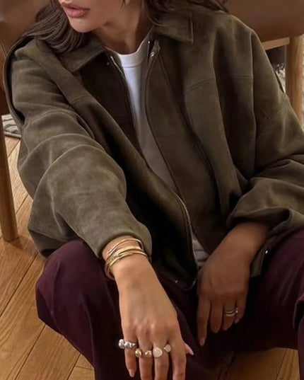 Zip Up Oversized Jacket - Trendsi