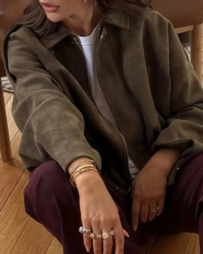 Zip Up Oversized Jacket - Trendsi