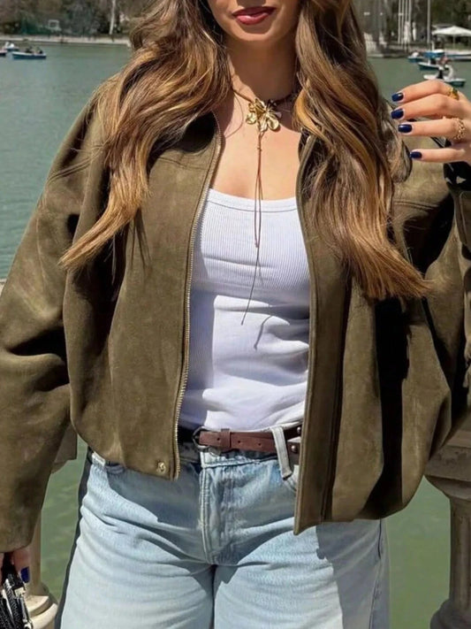 Zip Up Oversized Jacket - Trendsi