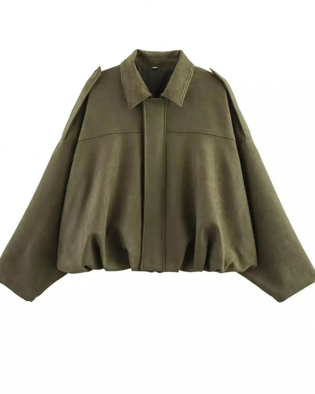 Zip Up Oversized Jacket - Trendsi