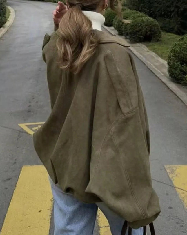 Zip Up Oversized Jacket - Trendsi