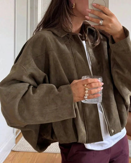 Zip Up Oversized Jacket - Trendsi
