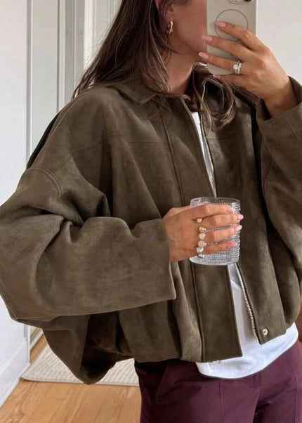 Zip Up Oversized Jacket - Trendsi